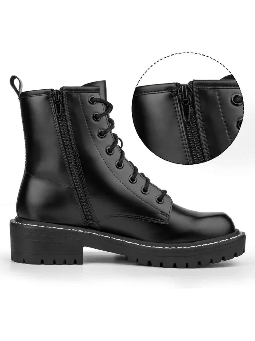 Chic Women's Ankle Booties - Casual 8-Eye Lace-Up Combat Boots with Side Zipper